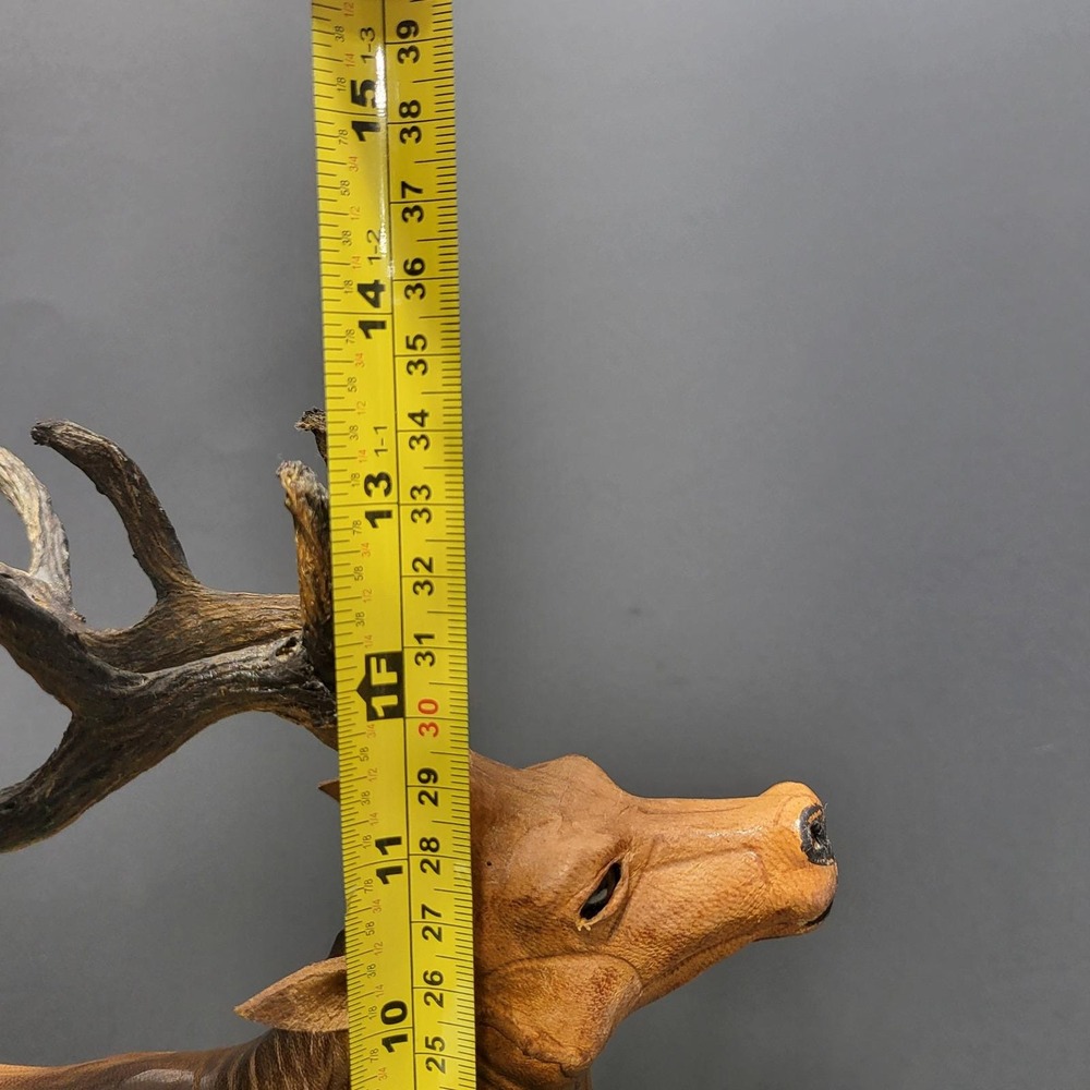 VTG Leather Wrapped Deer Figurine Standing Buck Rustic Cabin Decor 1960's - Picture 8 of 8